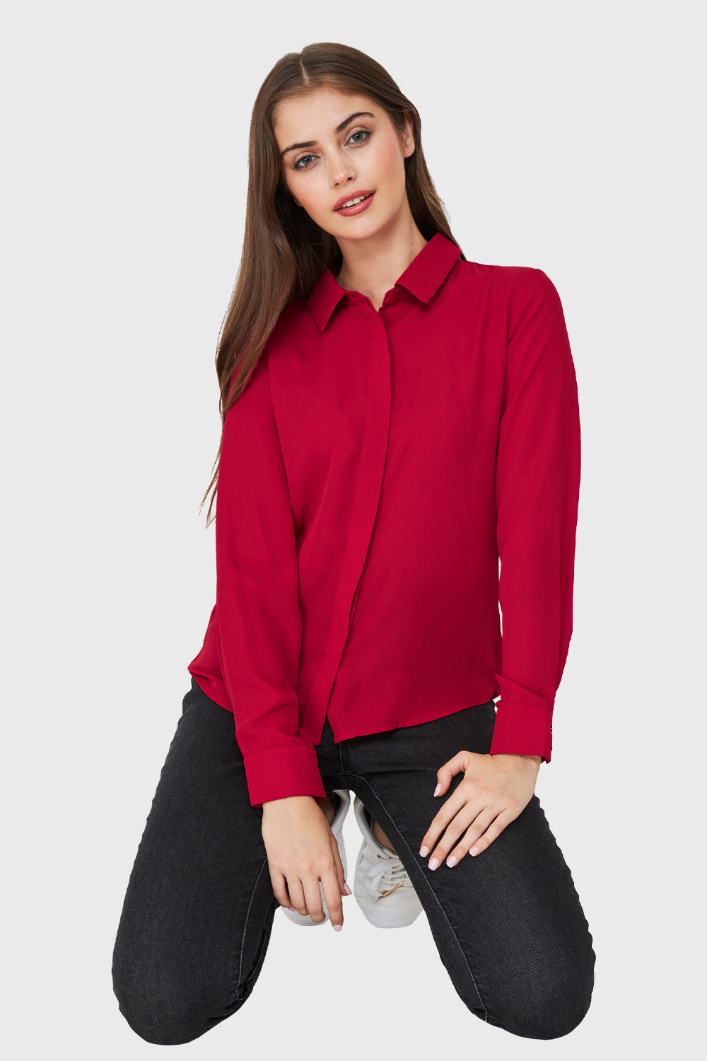 Blusa Botonera Invisible Básica Rojo