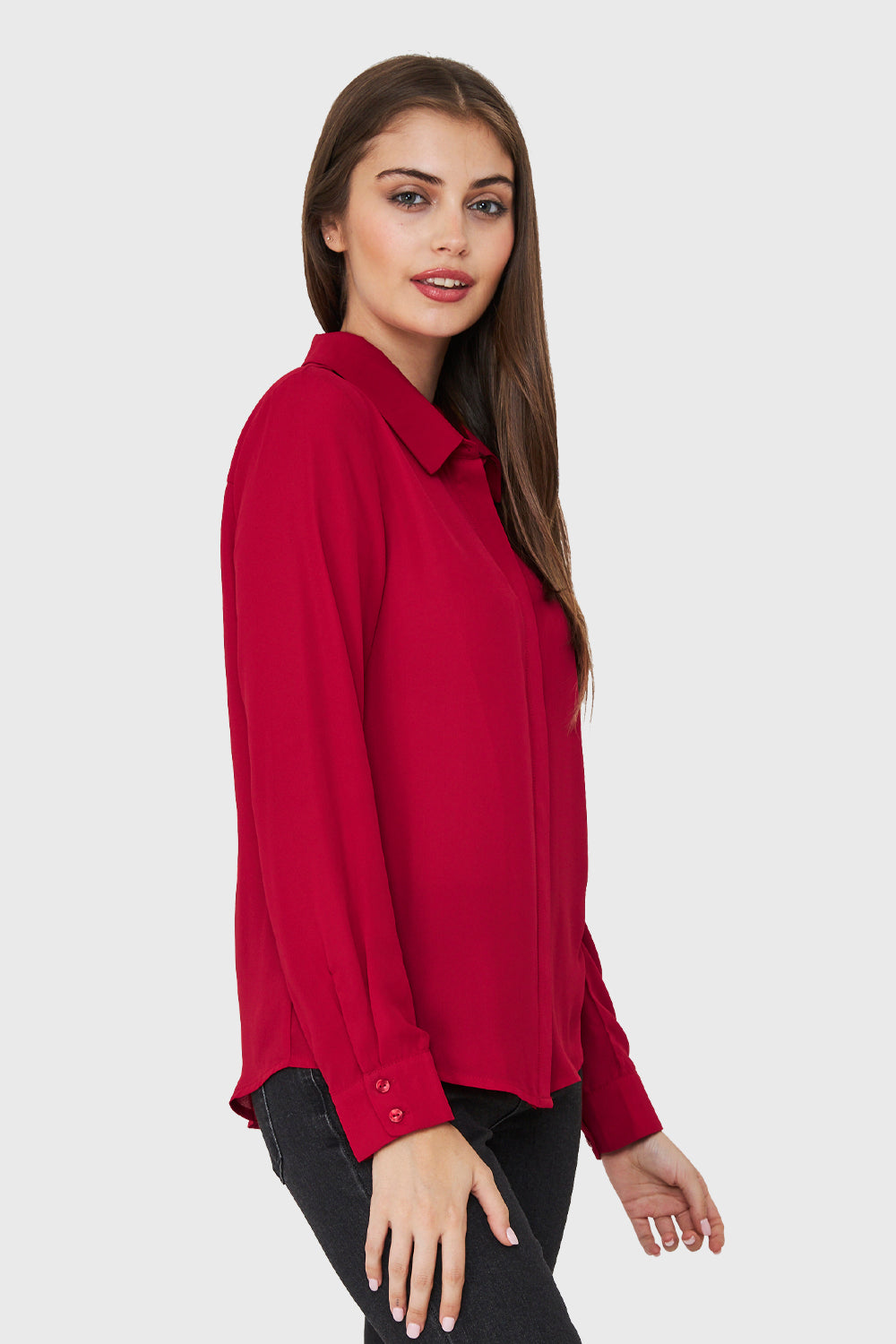 Blusa Botonera Invisible Básica Rojo