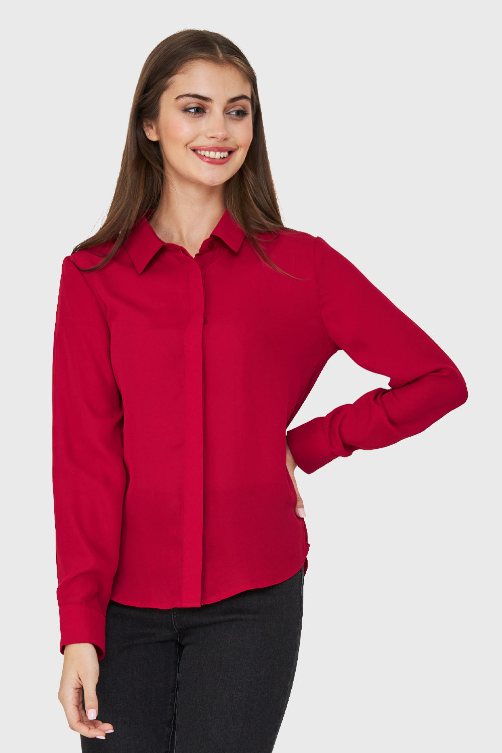 Blusa Botonera Invisible Básica Rojo