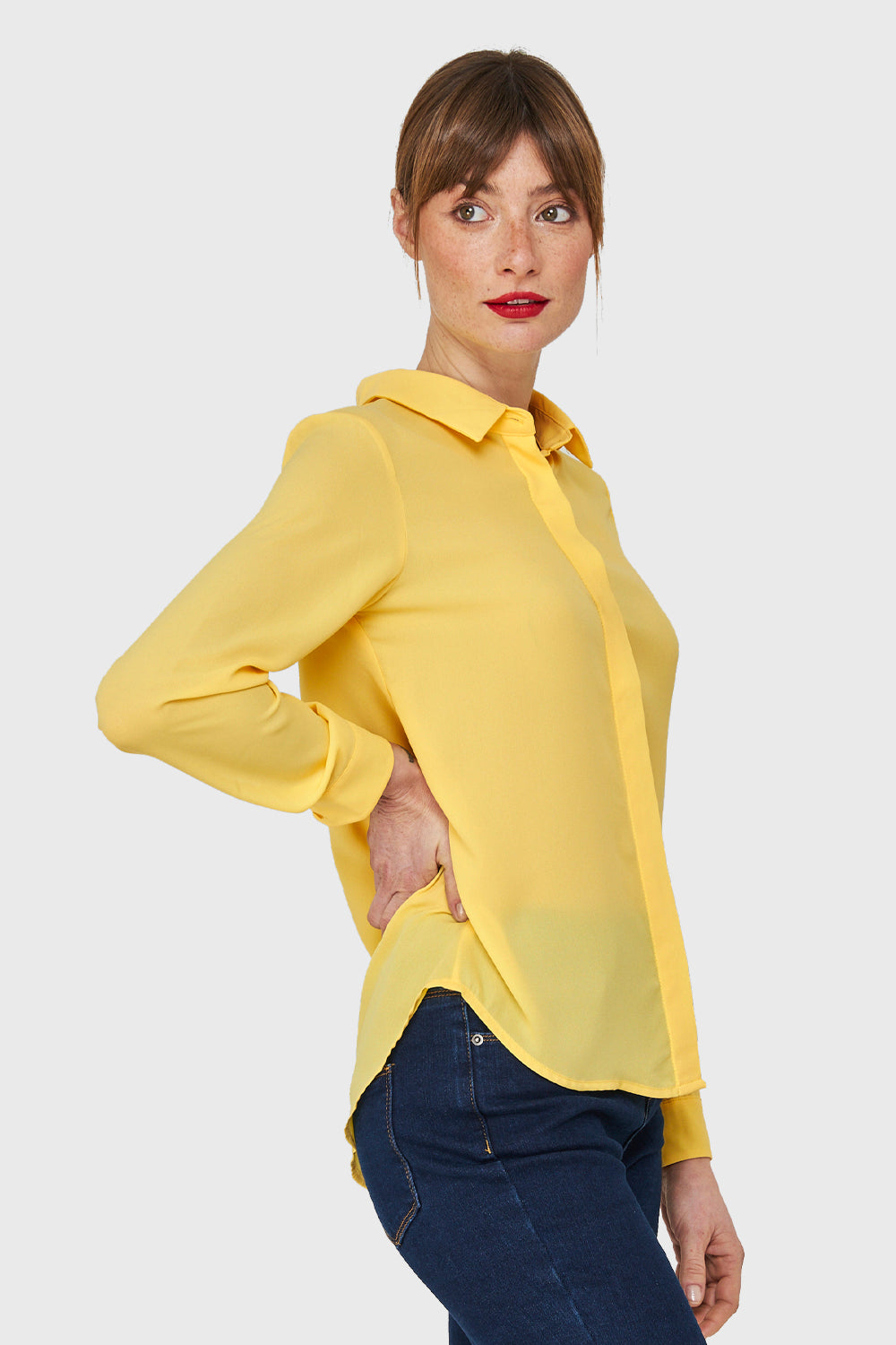 Blusa Básica Botonera Invisible Amarillo