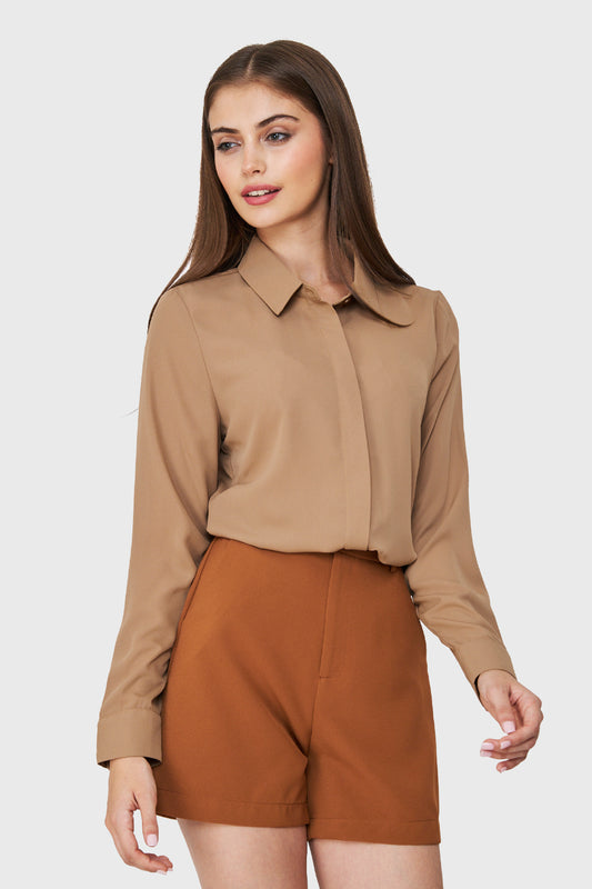 Blusa Botonera Invisible Básica Khaki