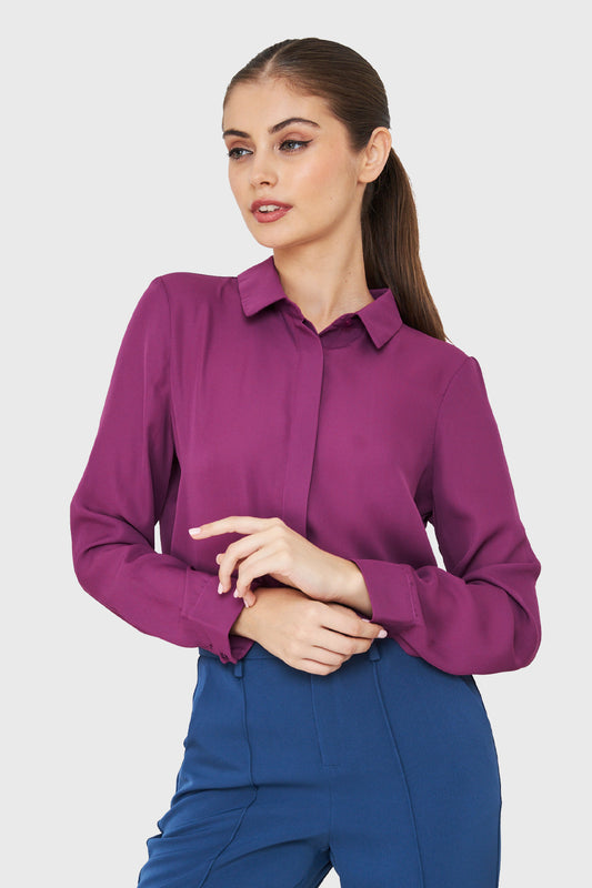 Blusa Básica Botonera Invisible Púrpura