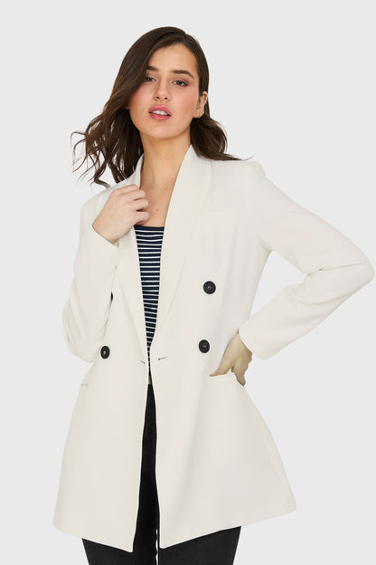 Blazer Largo 4 Botones Blanco