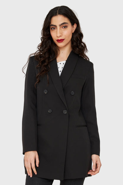 Blazer Largo Cuatro Botones Negro