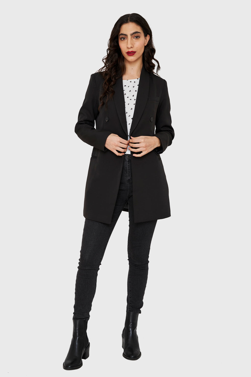 Blazer Largo Cuatro Botones Negro