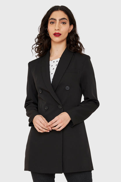 Blazer Largo Cuatro Botones Negro