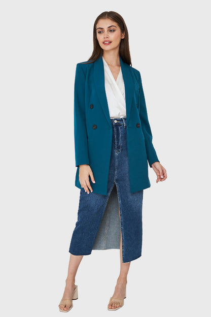 Blazer Cuatro Botones Largo Azul Verdoso