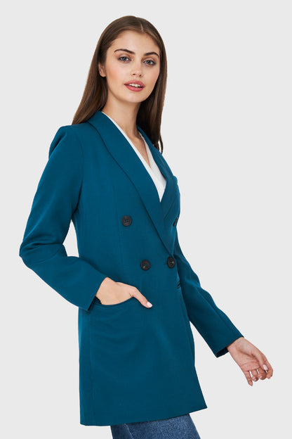 Blazer Cuatro Botones Largo Azul Verdoso