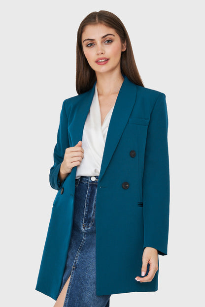 Blazer Cuatro Botones Largo Azul Verdoso