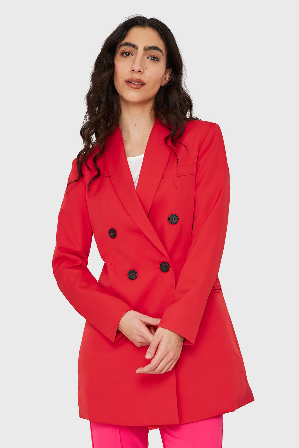 Blazer Largo Cuatro Botones Rojo