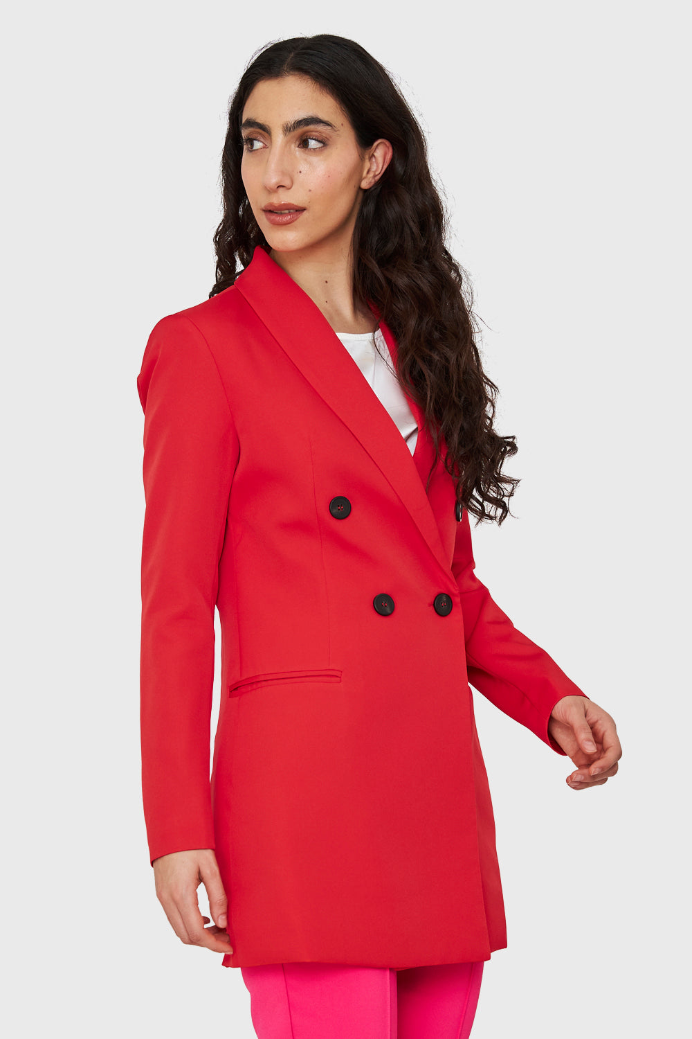 Blazer Largo Cuatro Botones Rojo