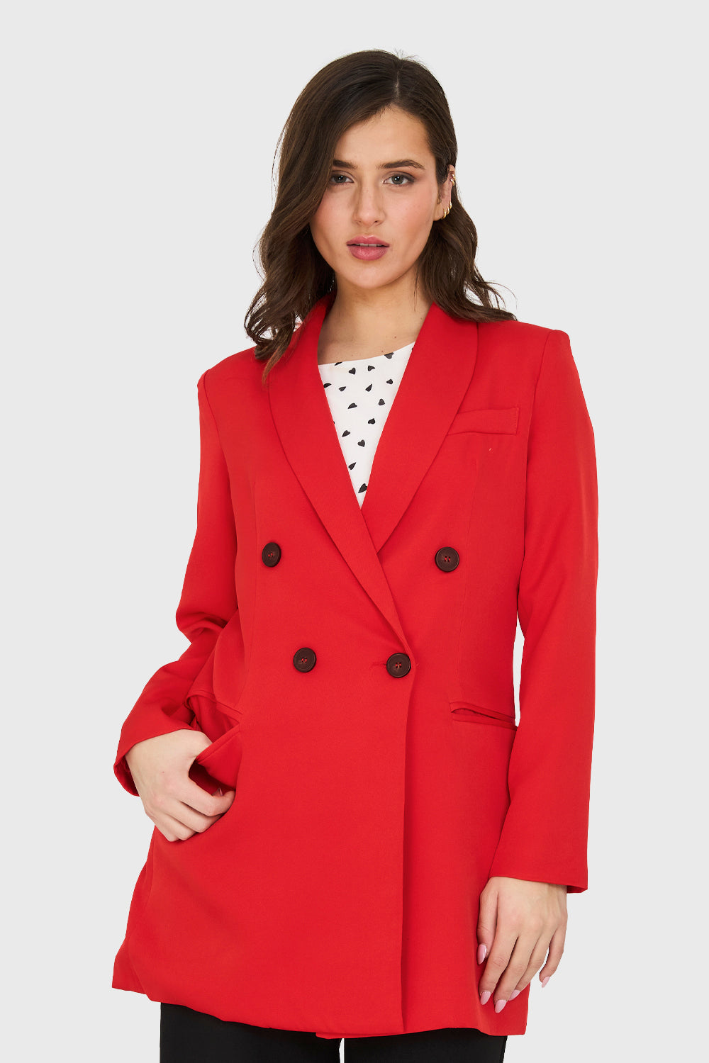 Blazer Largo 4 Botones Rojo