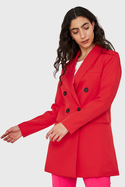 Blazer Largo Cuatro Botones Rojo