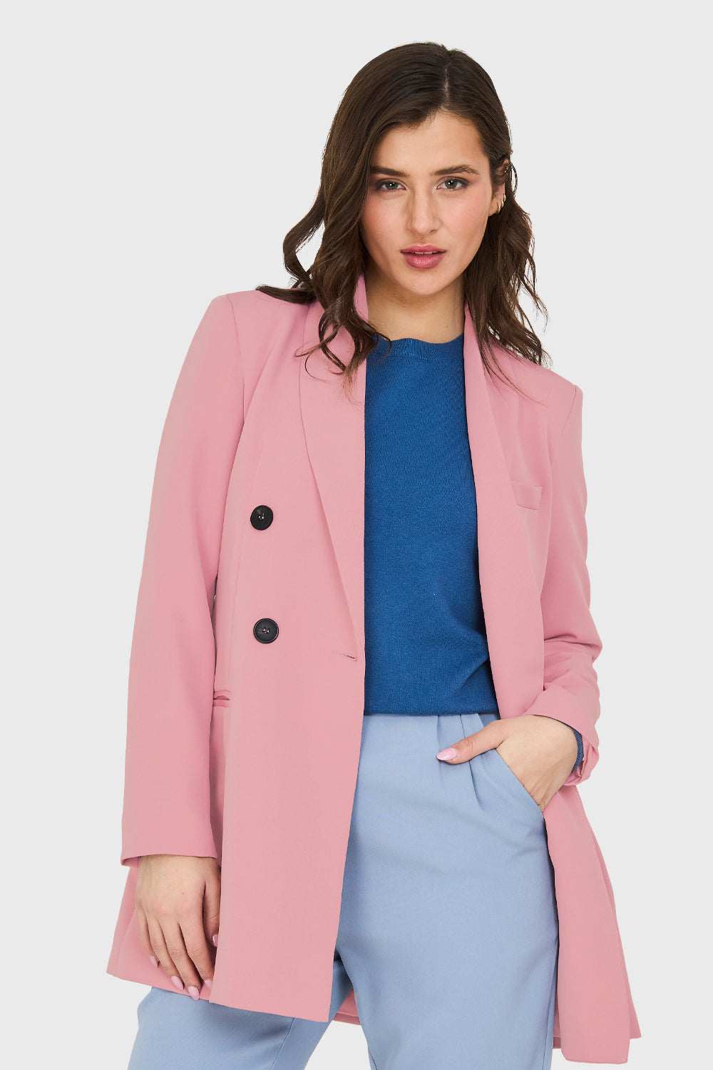 Blazer Largo 4 Botones Rosado