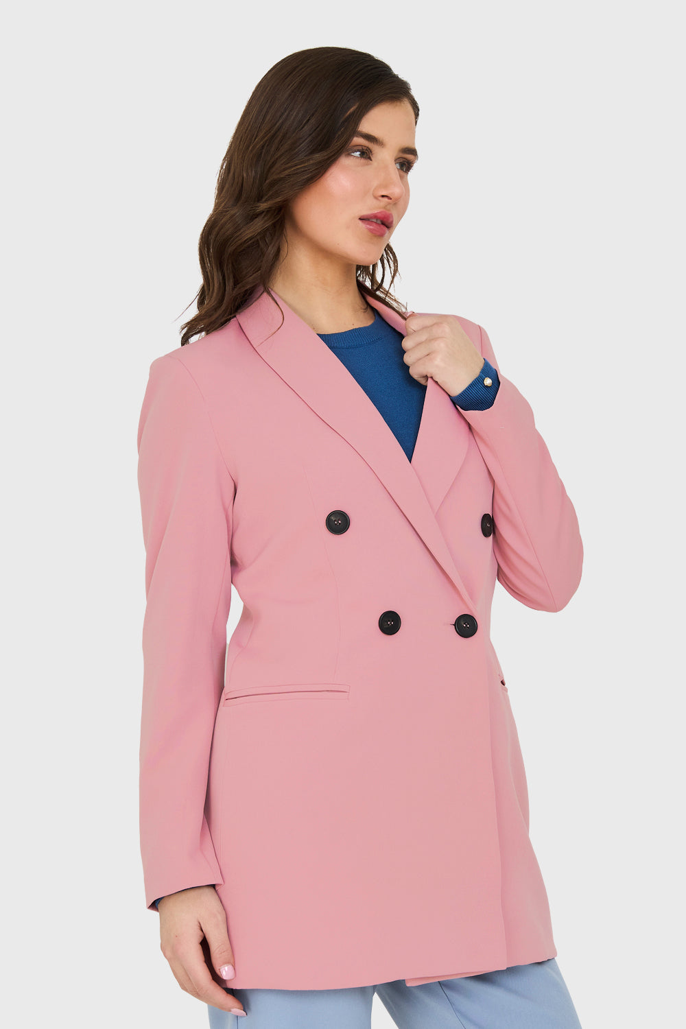 Blazer Largo 4 Botones Rosado