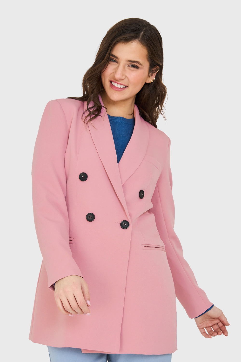 Blazer Largo 4 Botones Rosado