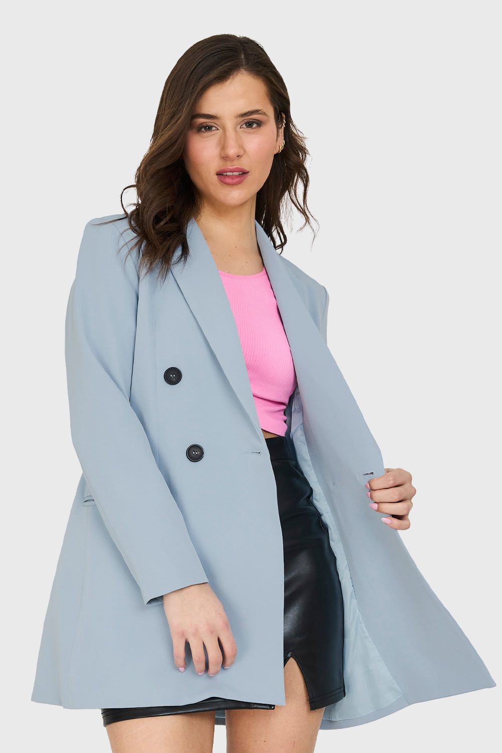 Blazer Largo 4 Botones Celeste