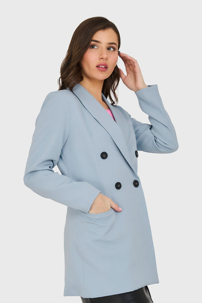 Blazer Largo 4 Botones Celeste