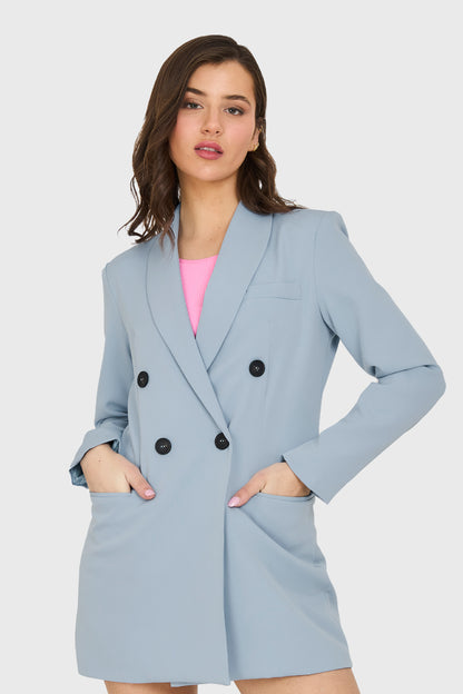 Blazer Largo 4 Botones Celeste