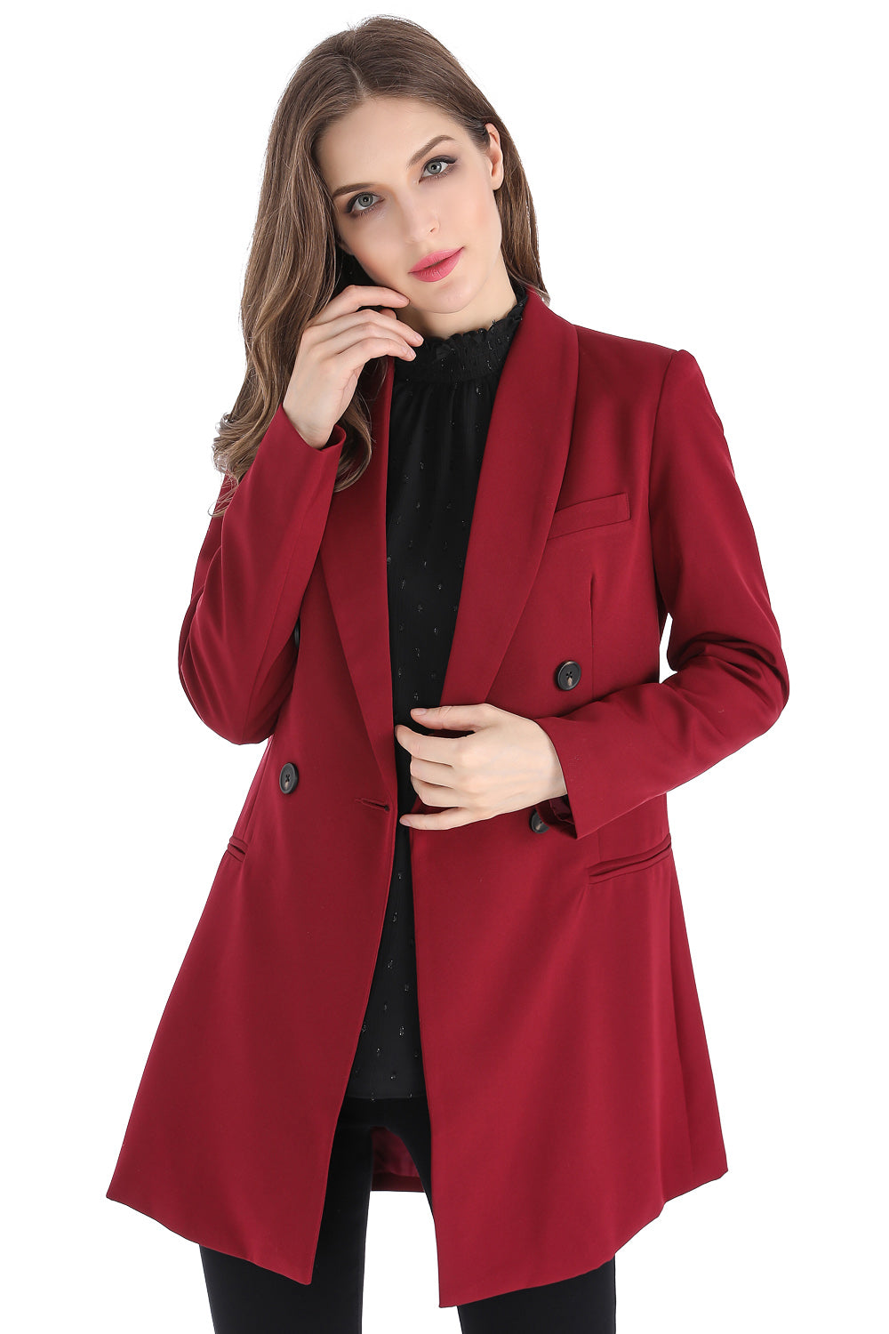 Blazer Largo Cuatro Botones Vino Tinto