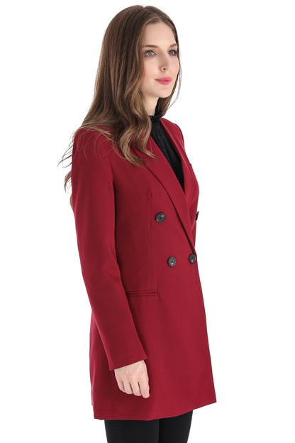 Blazer Largo Cuatro Botones Vino Tinto