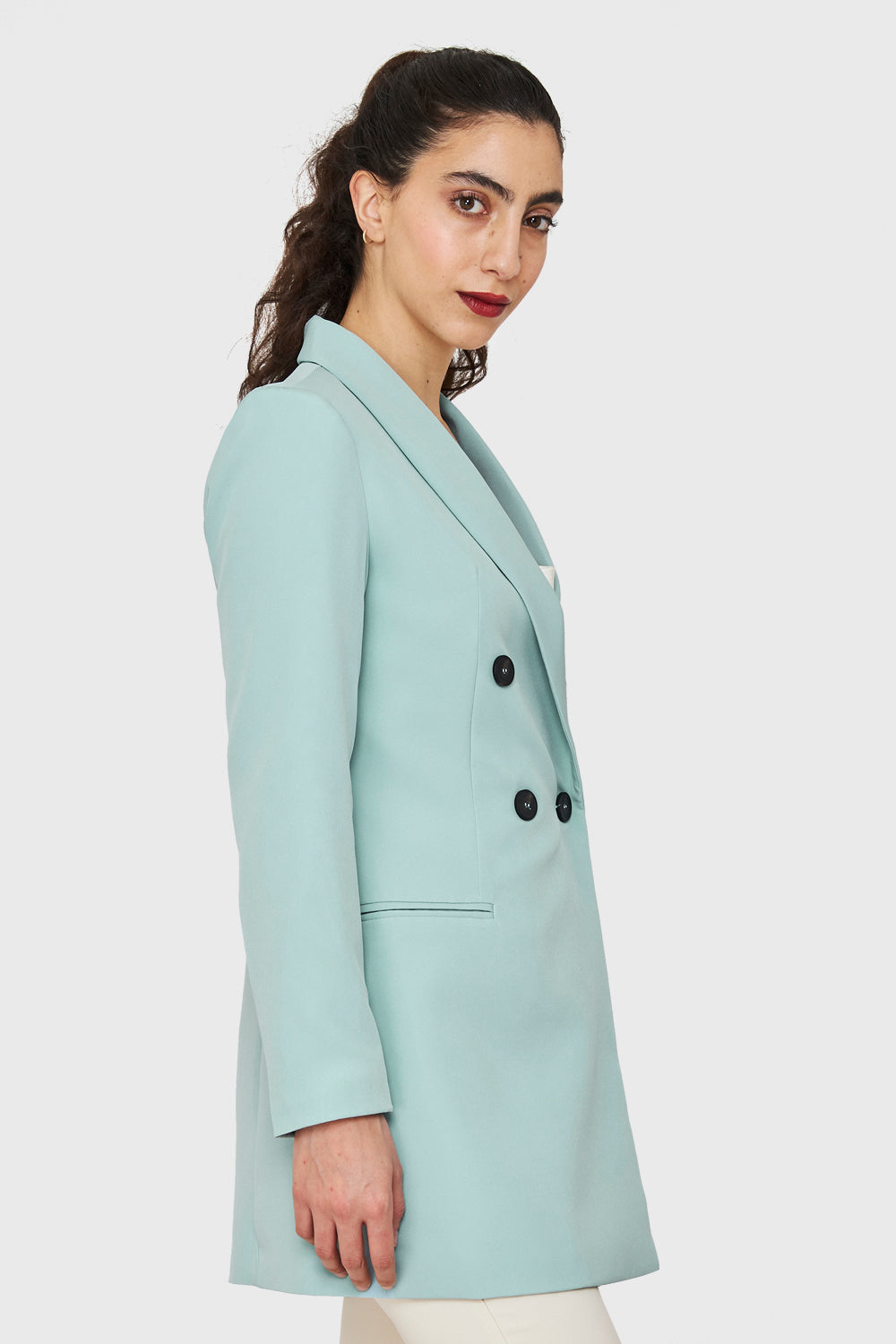 Blazer Largo Cuatro Botones Menta