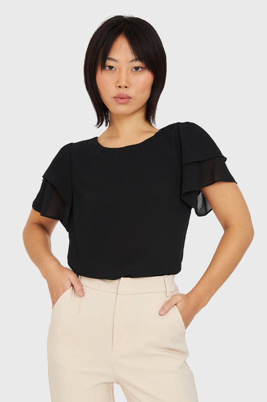 Blusa Mangas Vuelos Negro