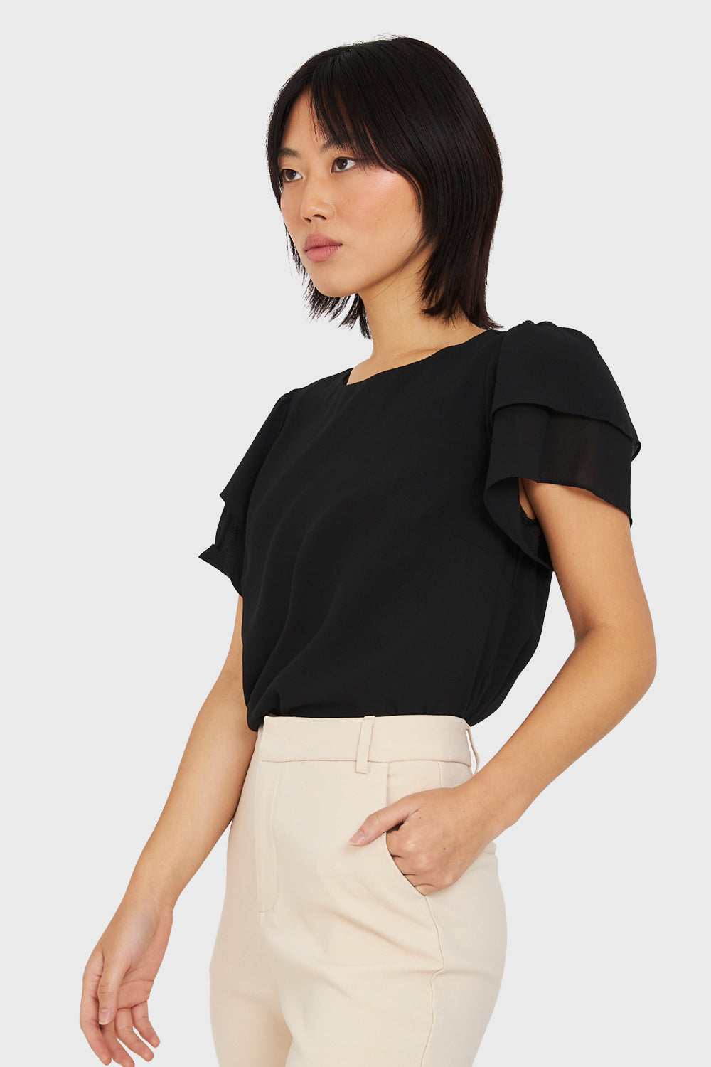 Blusa Mangas Vuelos Negro