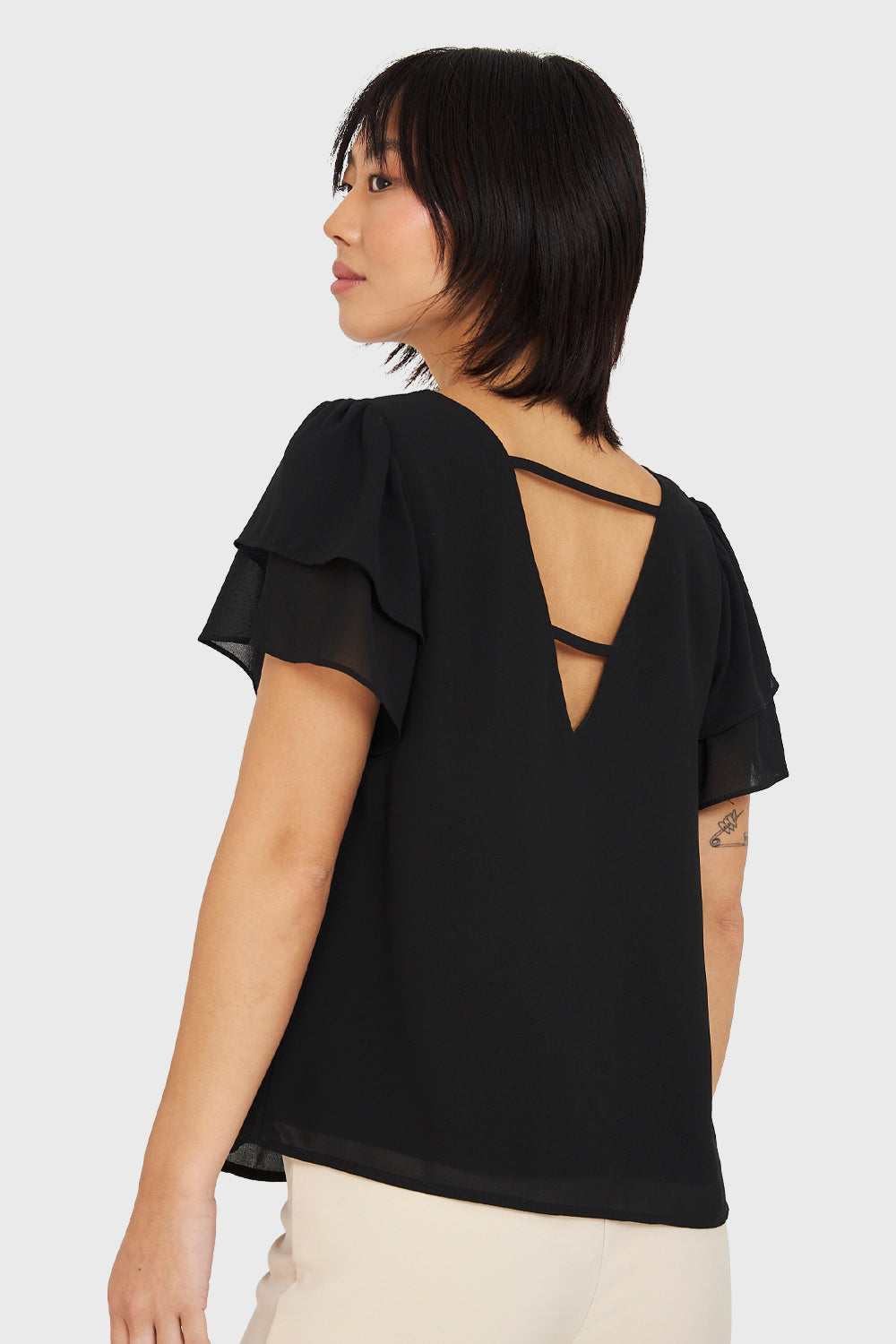 Blusa Mangas Vuelos Negro