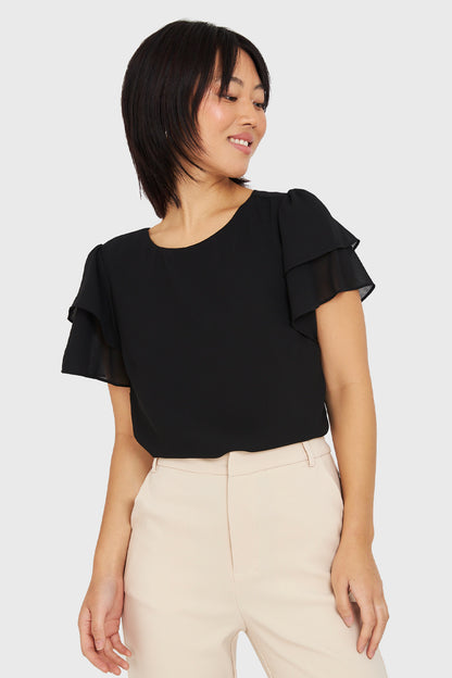 Blusa Mangas Vuelos Negro