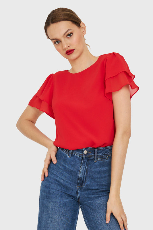 Blusa Mangas Vuelos Rojo