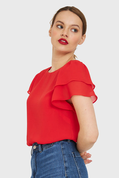 Blusa Mangas Vuelos Rojo