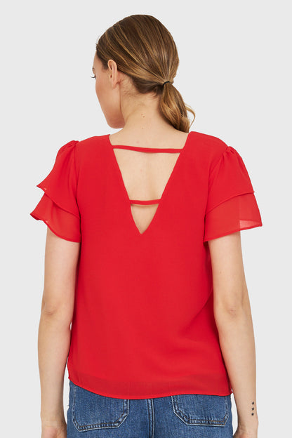 Blusa Mangas Vuelos Rojo