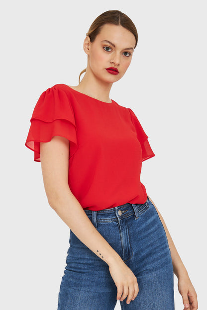 Blusa Mangas Vuelos Rojo