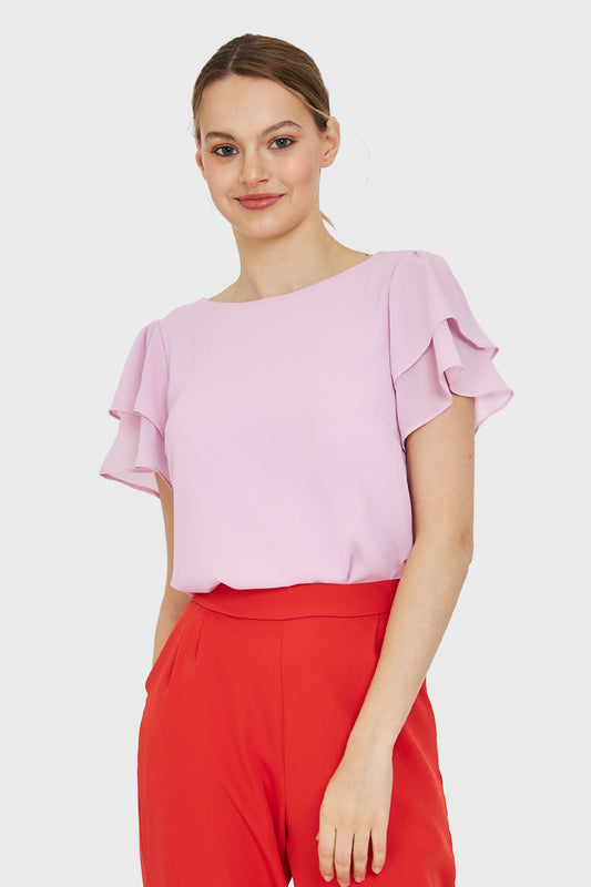 Blusa Mangas Vuelos Rosado