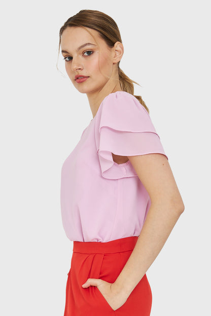 Blusa Mangas Vuelos Rosado