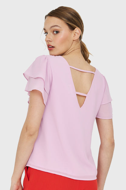 Blusa Mangas Vuelos Rosado