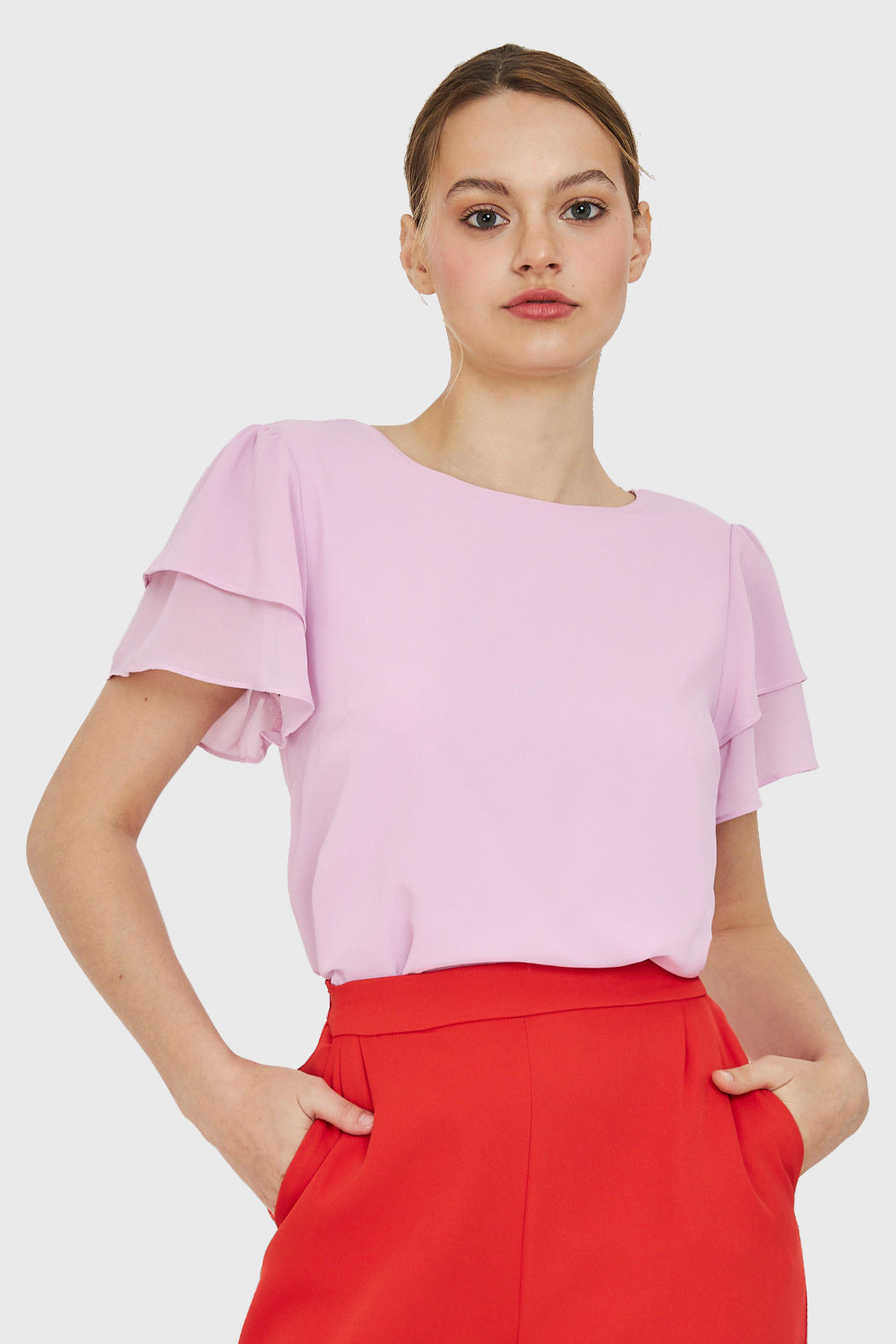 Blusa Mangas Vuelos Rosado