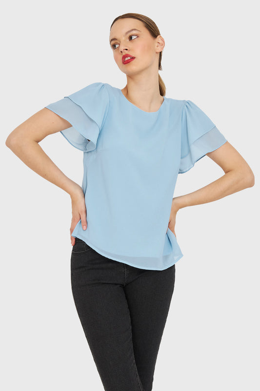 Blusa Mangas Vuelos Celeste