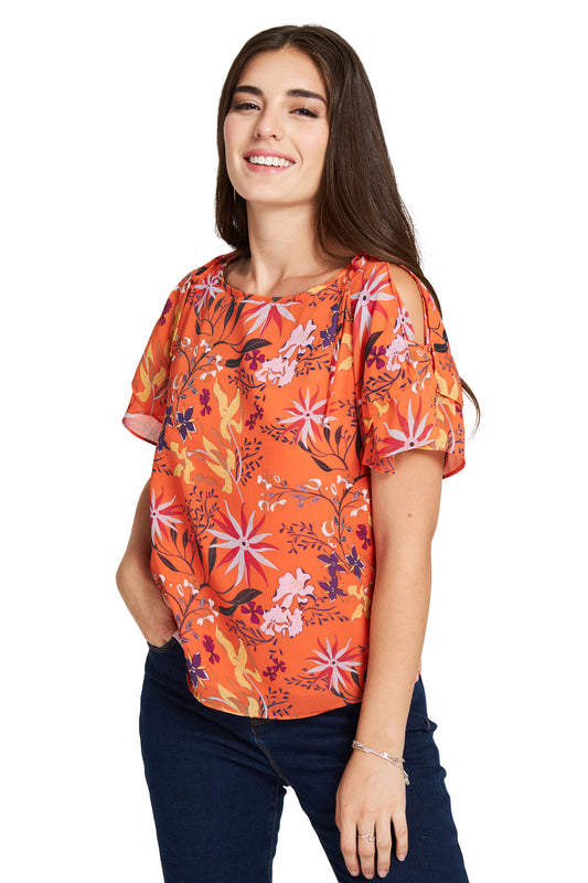 Blusa Floral Lazos Naranjo