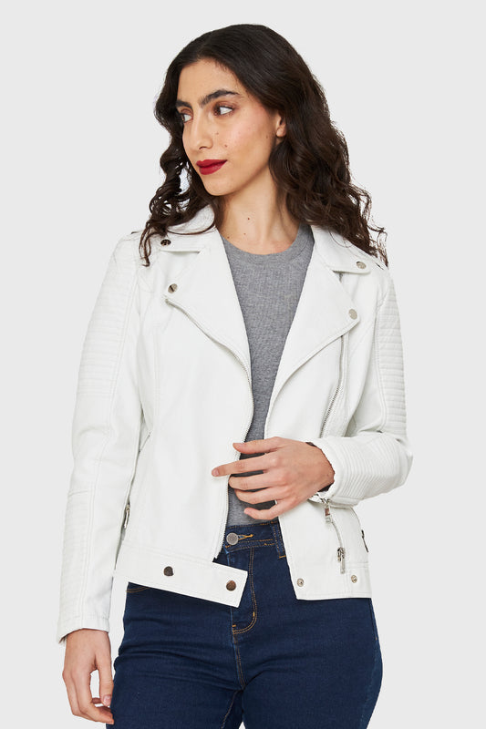 Chaqueta Tipo Biker Ecocuero Blanco