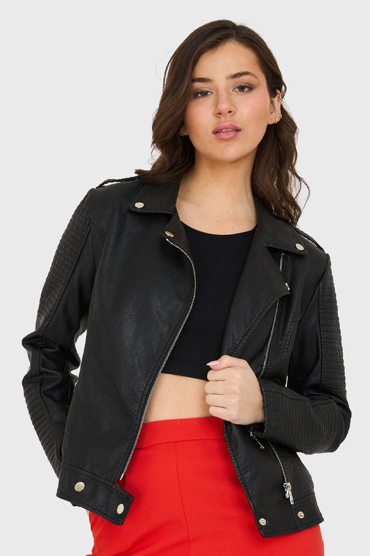 Chaqueta Ecocuero Tipo Biker Negro