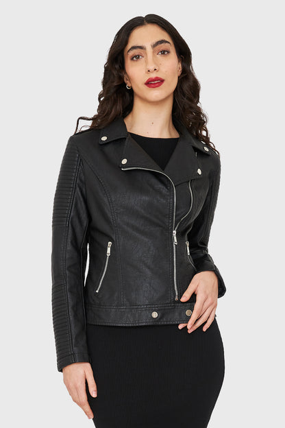 Chaqueta Tipo Biker Ecocuero Negro -