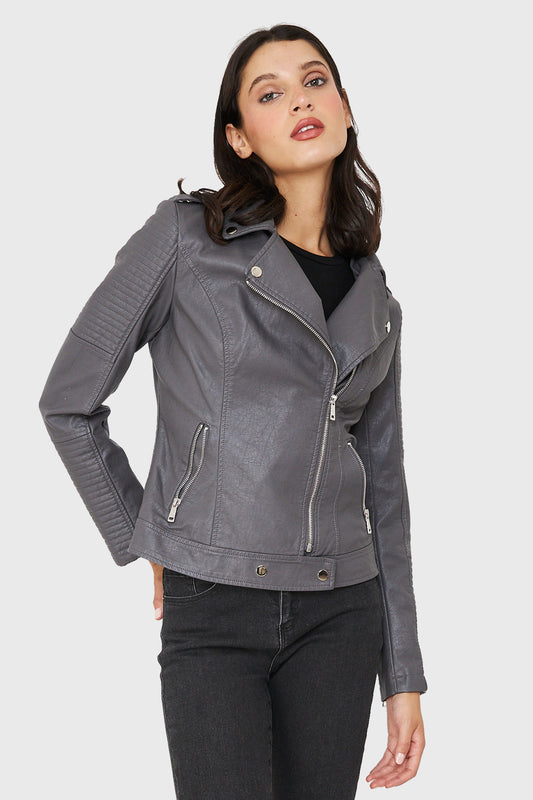 Chaqueta Biker Ecocuero Gris