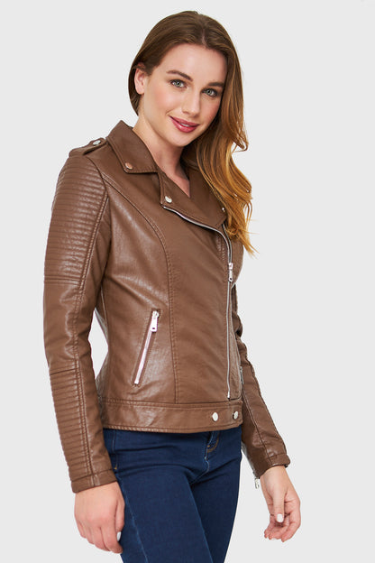 Chaqueta Tipo Biker Ecocuero Café