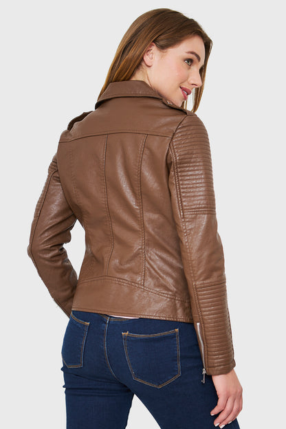 Chaqueta Tipo Biker Ecocuero Café