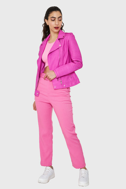 Chaqueta Tipo Biker Ecocuero Rosa Chicle