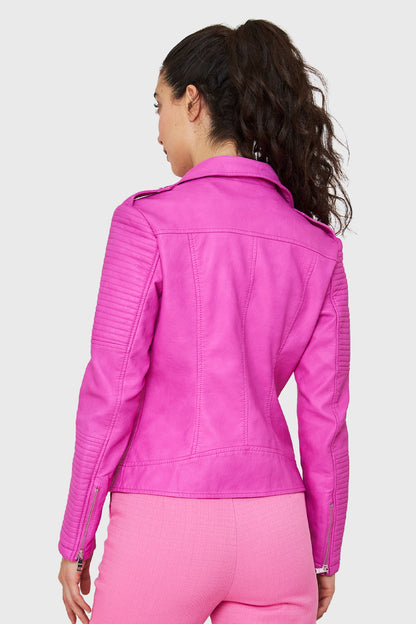 Chaqueta Tipo Biker Ecocuero Rosa Chicle