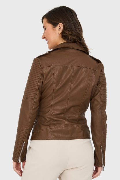 Chaqueta Ecocuero Tipo Biker Café