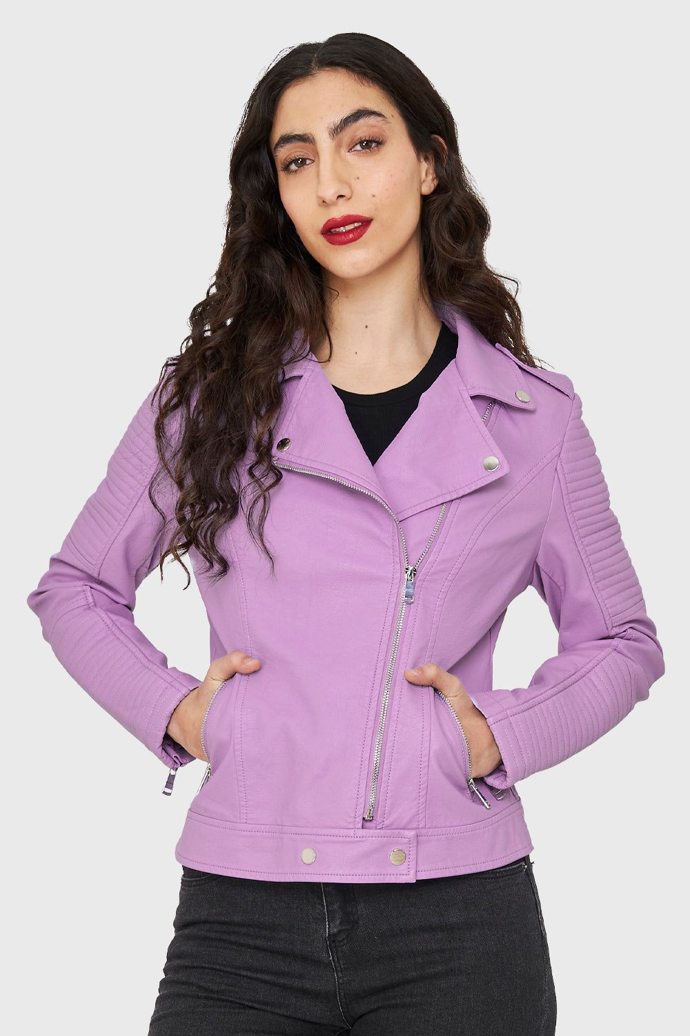 Chaqueta Tipo Biker Ecocuero Lila